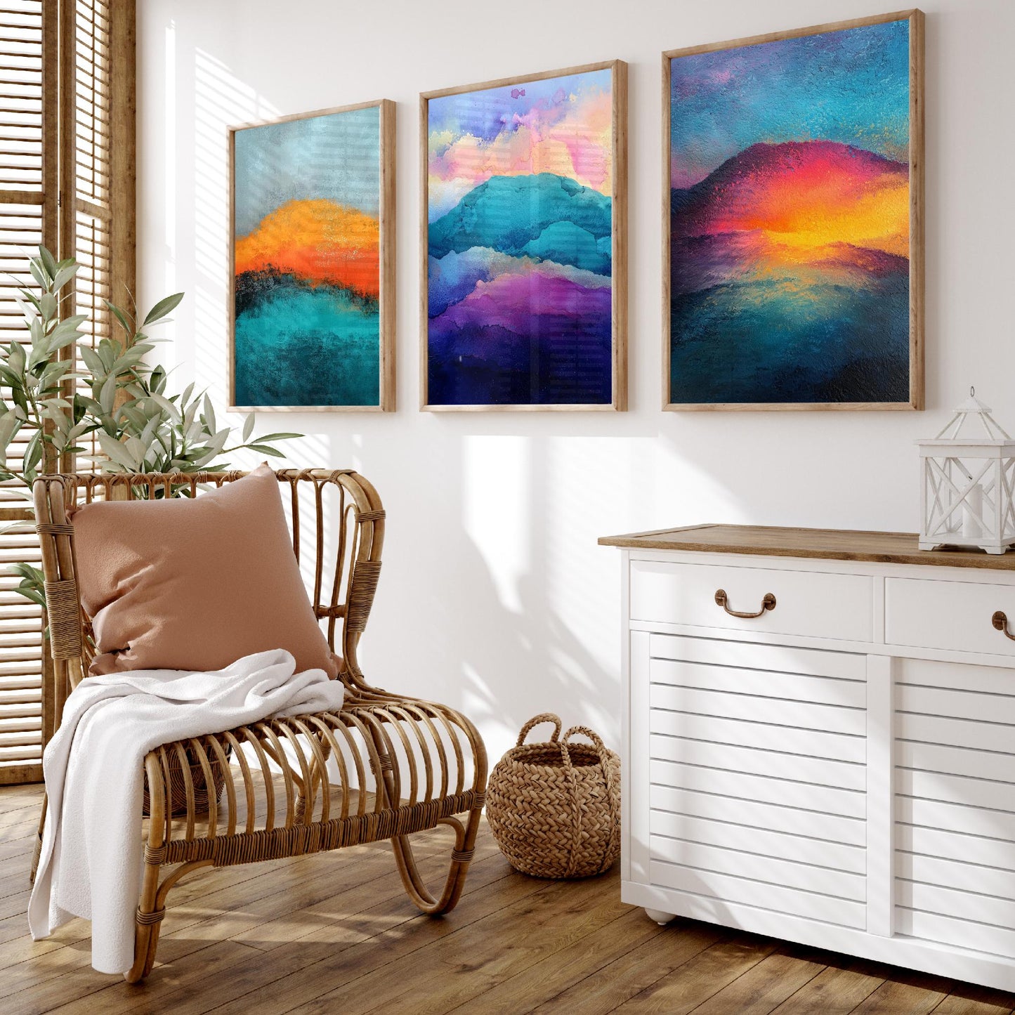 Scafell Pike Lake District Set of Three Art Prints - 3 Radiant Pastel Mountain Posters - Abstract Painting Hiker Gift Decor