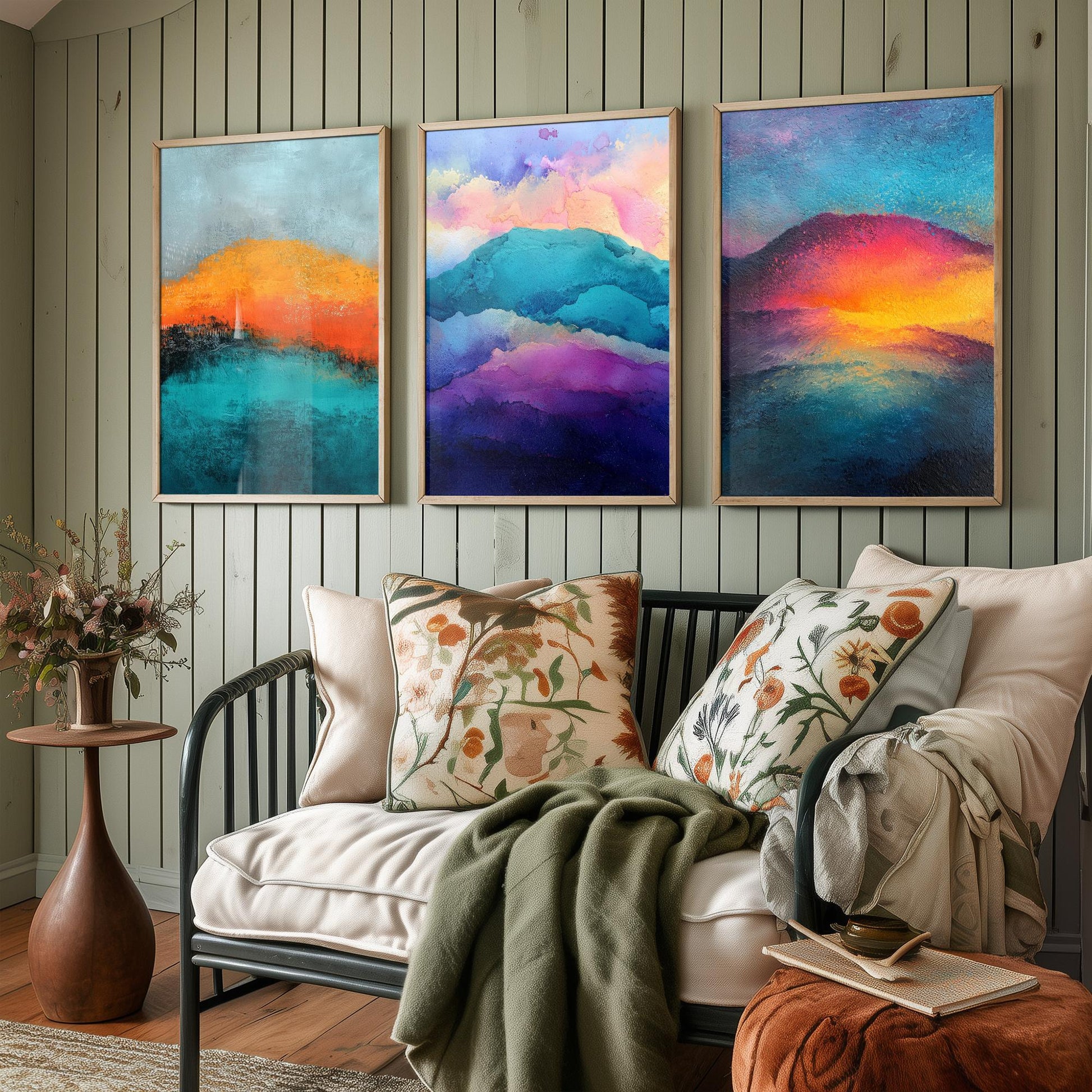 Scafell Pike Lake District Set of Three Art Prints - 3 Radiant Pastel Mountain Posters - Abstract Painting Hiker Gift Decor
