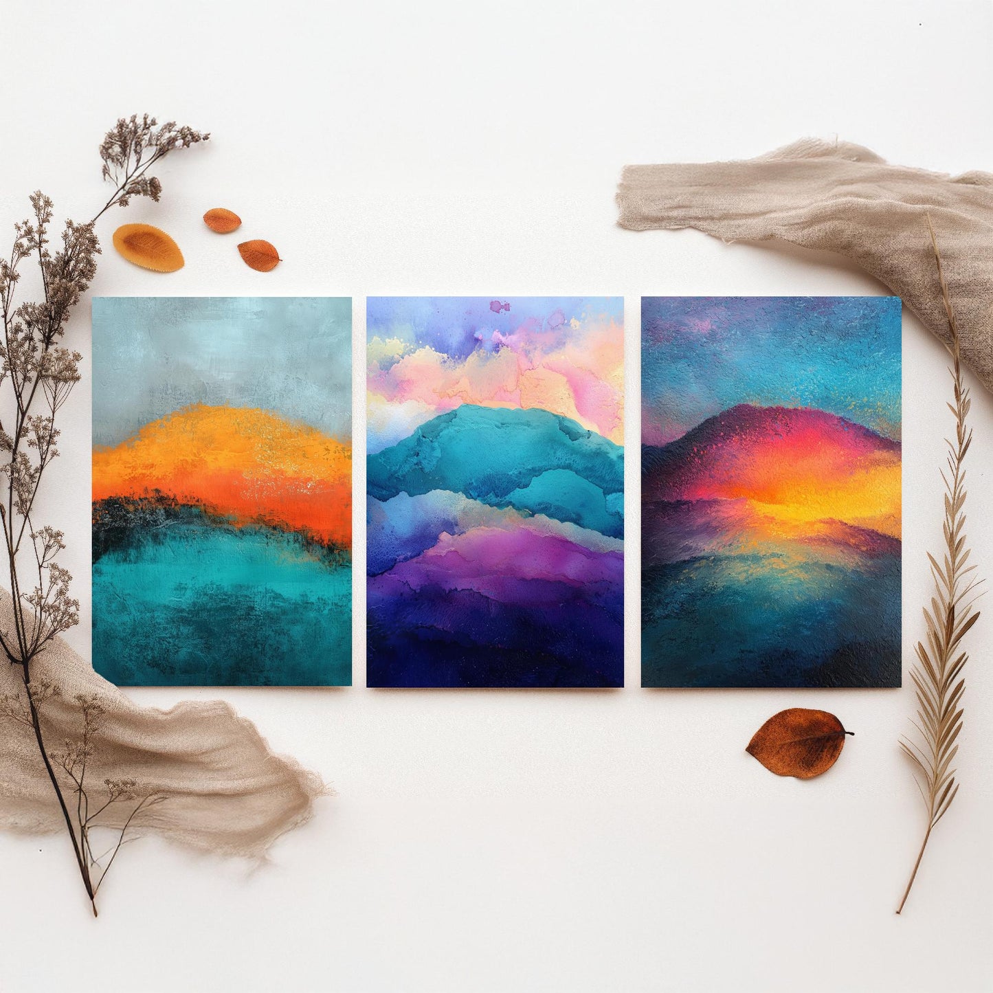 Scafell Pike Lake District Set of Three Art Prints - 3 Radiant Pastel Mountain Posters - Abstract Painting Hiker Gift Decor