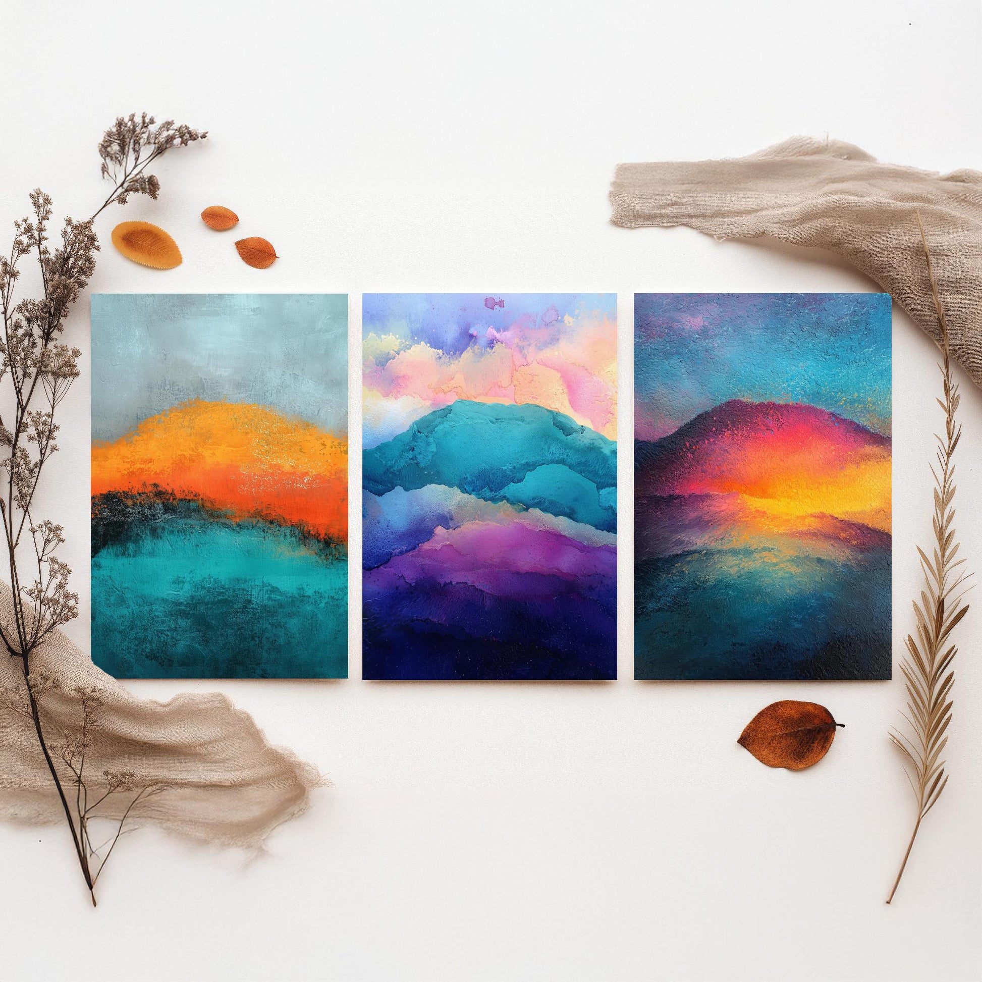 Scafell Pike Lake District Set of Three Art Prints - 3 Radiant Pastel Mountain Posters - Abstract Painting Hiker Gift Decor