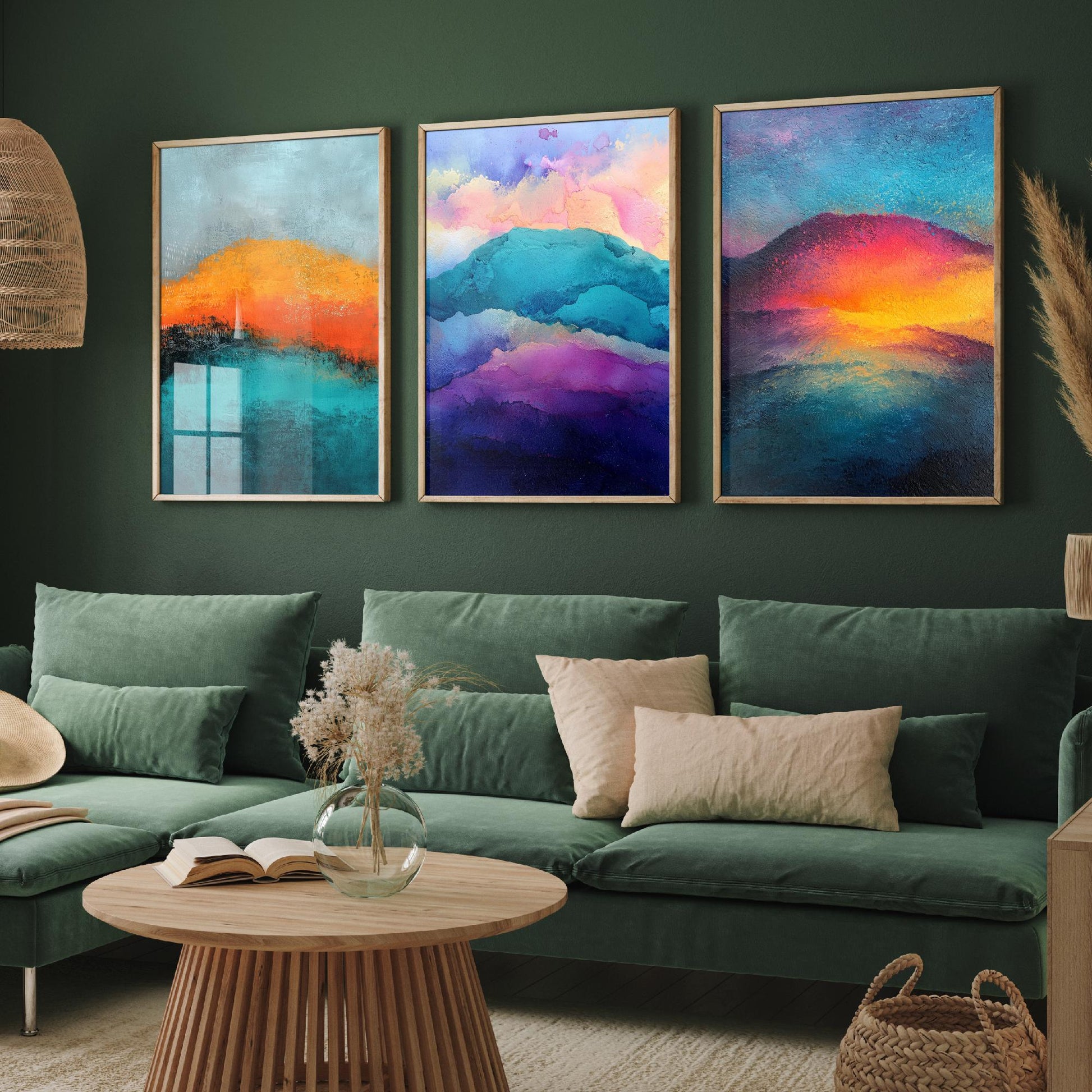Scafell Pike Lake District Set of Three Art Prints - 3 Radiant Pastel Mountain Posters - Abstract Painting Hiker Gift Decor