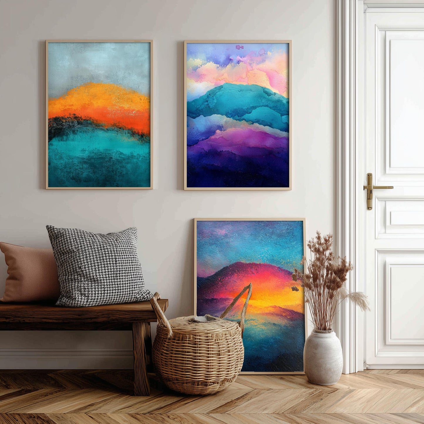 Scafell Pike Lake District Set of Three Art Prints - 3 Radiant Pastel Mountain Posters - Abstract Painting Hiker Gift Decor