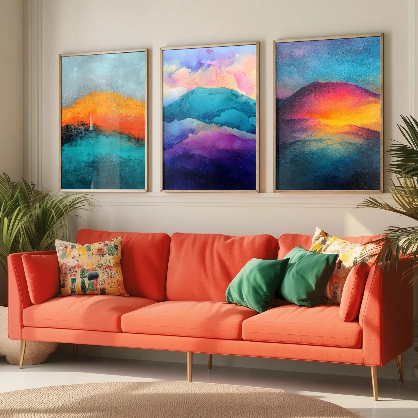 Scafell Pike Lake District Set of Three Art Prints - 3 Radiant Pastel Mountain Posters - Abstract Painting Hiker Gift Decor