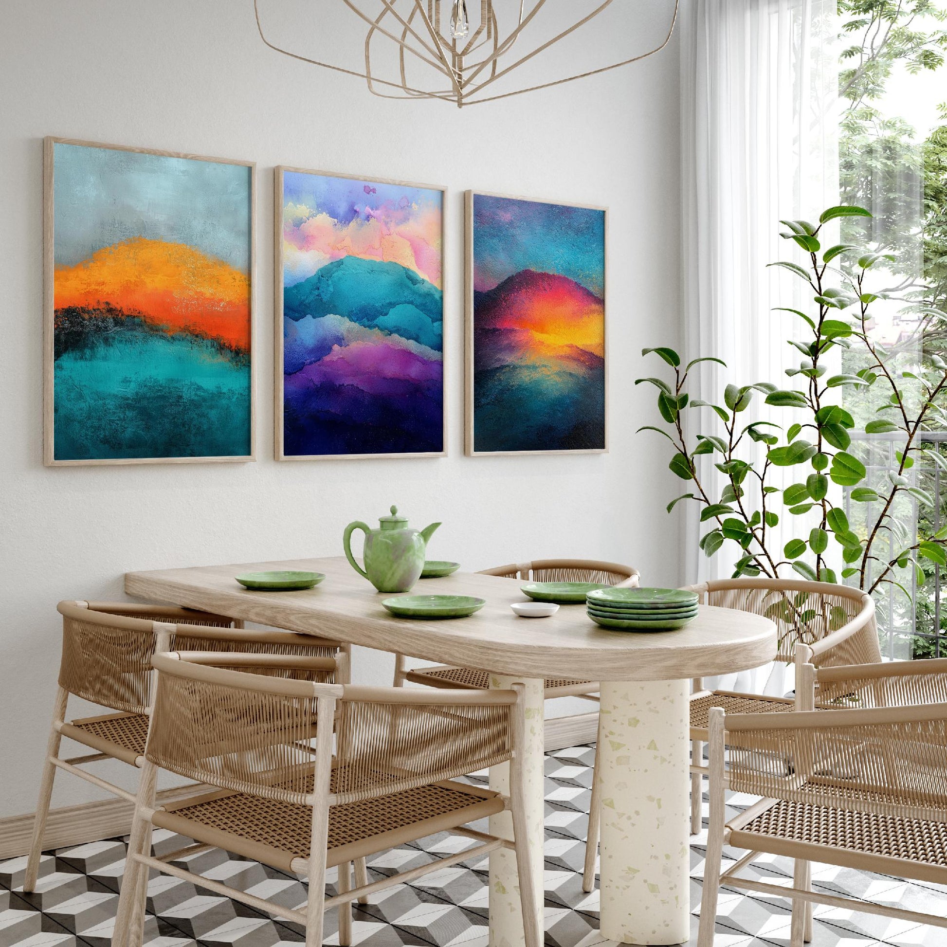 Scafell Pike Lake District Set of Three Art Prints - 3 Radiant Pastel Mountain Posters - Abstract Painting Hiker Gift Decor