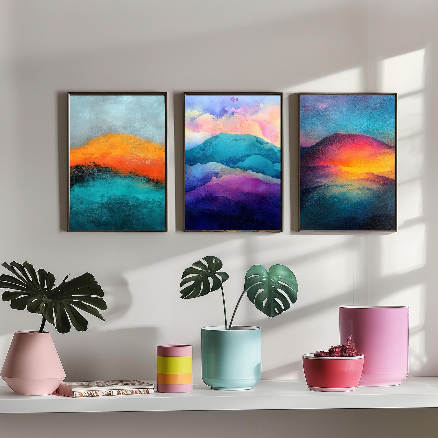Scafell Pike Lake District Set of Three Art Prints - 3 Radiant Pastel Mountain Posters - Abstract Painting Hiker Gift Decor