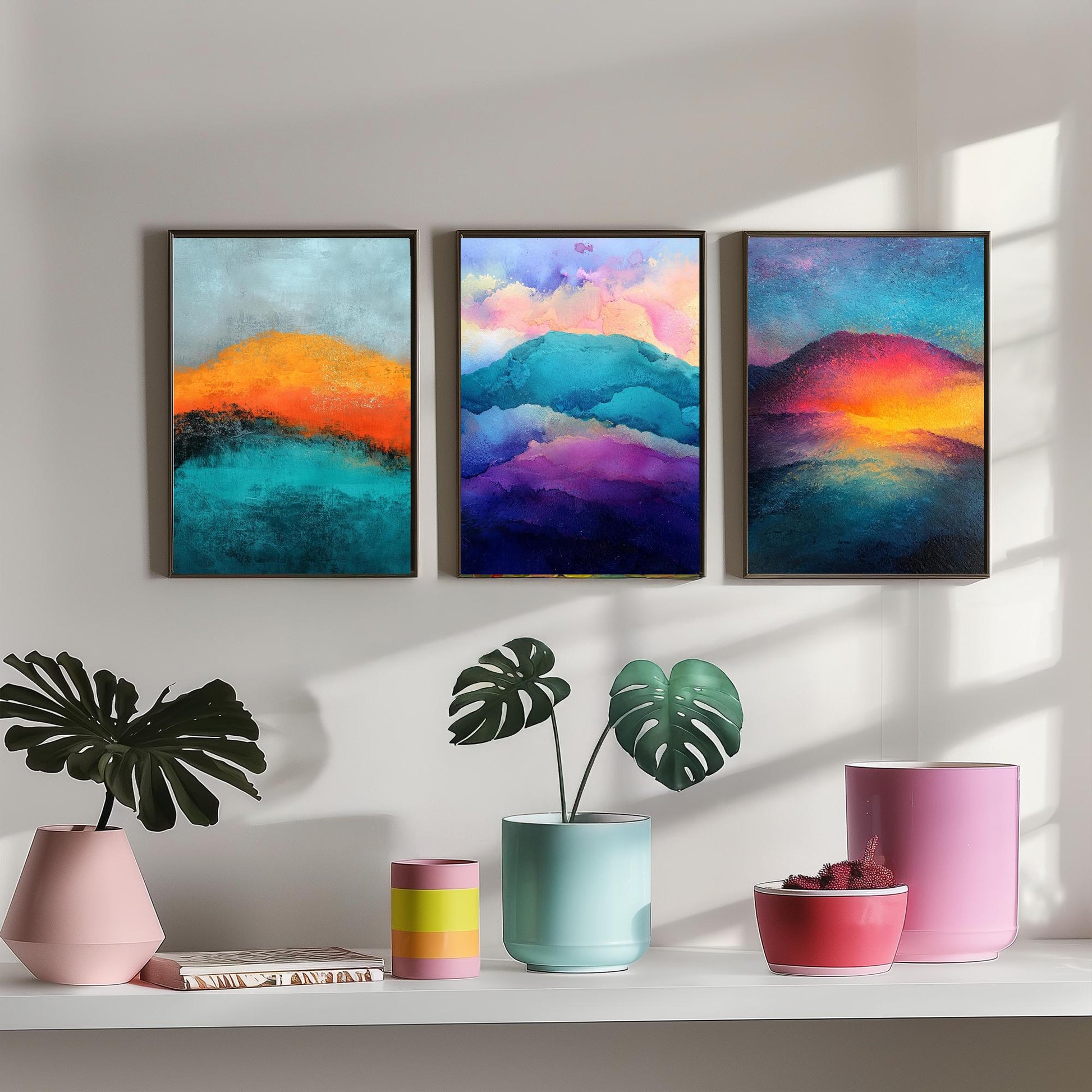 Scafell Pike Lake District Set of Three Art Prints - 3 Radiant Pastel Mountain Posters - Abstract Painting Hiker Gift Decor