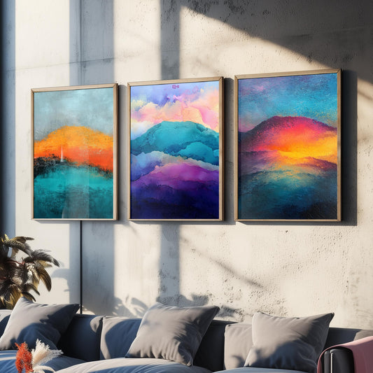 Scafell Pike Lake District Set of Three Art Prints - 3 Radiant Pastel Mountain Posters - Abstract Painting Hiker Gift Decor