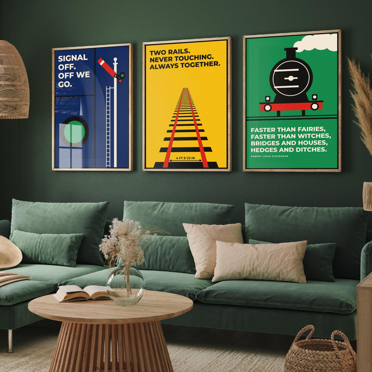Railways Quotes Set of Three Art Prints - 3 Bauhaus Trains Posters - Minimalist Travel Wall Art Illustration V1