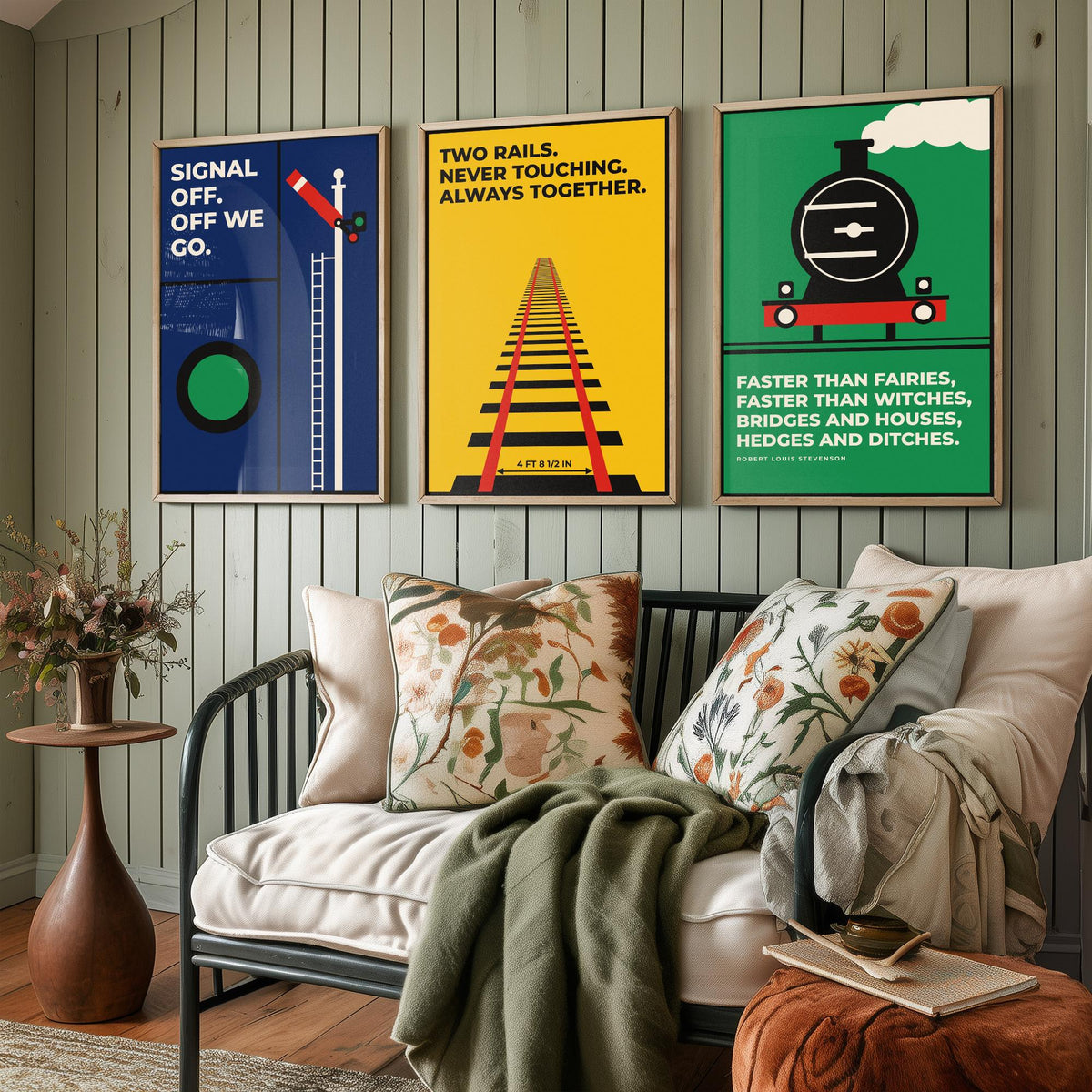 Railways Quotes Set of Three Art Prints - 3 Bauhaus Trains Posters - Minimalist Travel Wall Art Illustration V1