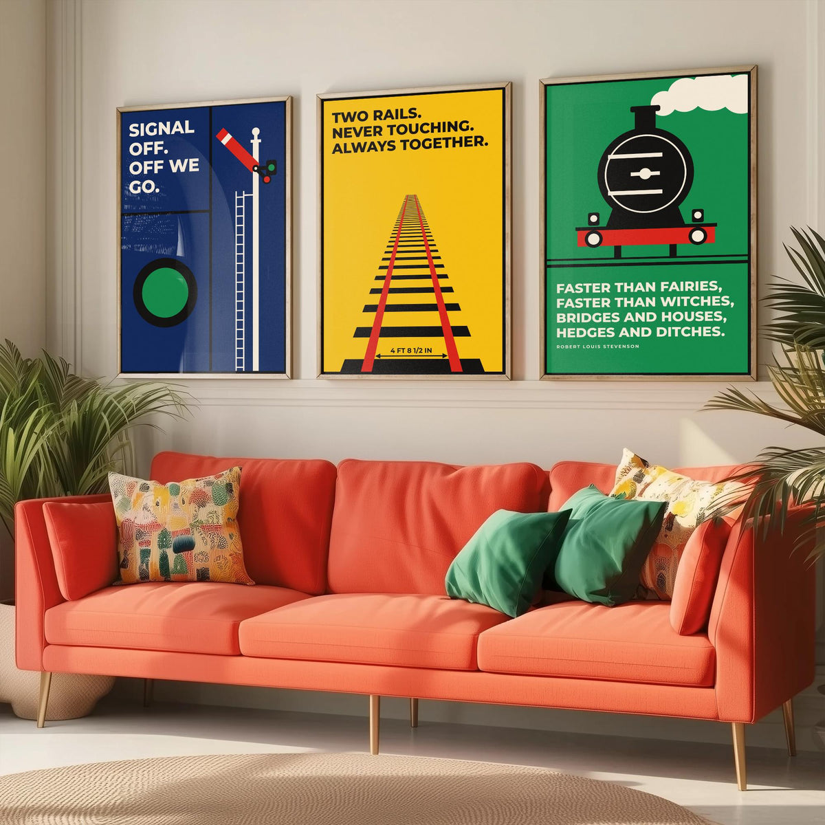 Railways Quotes Set of Three Art Prints - 3 Bauhaus Trains Posters - Minimalist Travel Wall Art Illustration V1