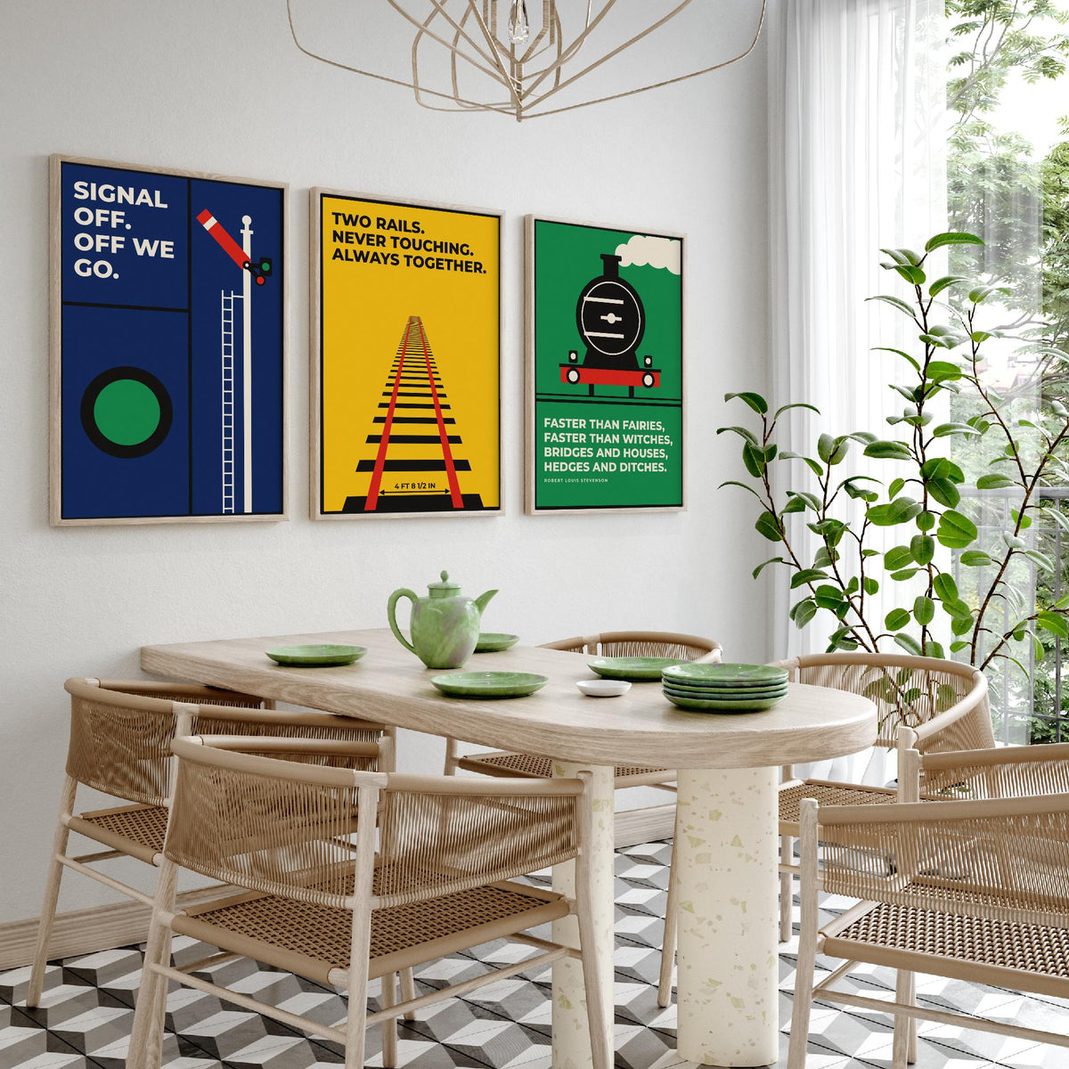 Railways Quotes Set of Three Art Prints - 3 Bauhaus Trains Posters - Minimalist Travel Wall Art Illustration V1