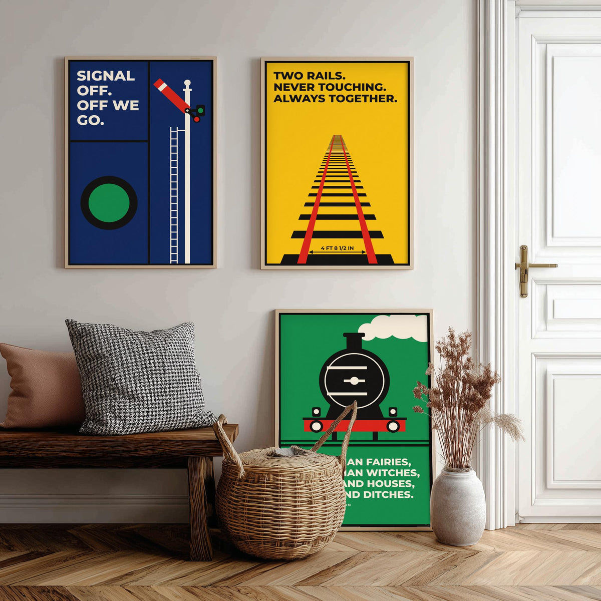 Railways Quotes Set of Three Art Prints - 3 Bauhaus Trains Posters - Minimalist Travel Wall Art Illustration V1