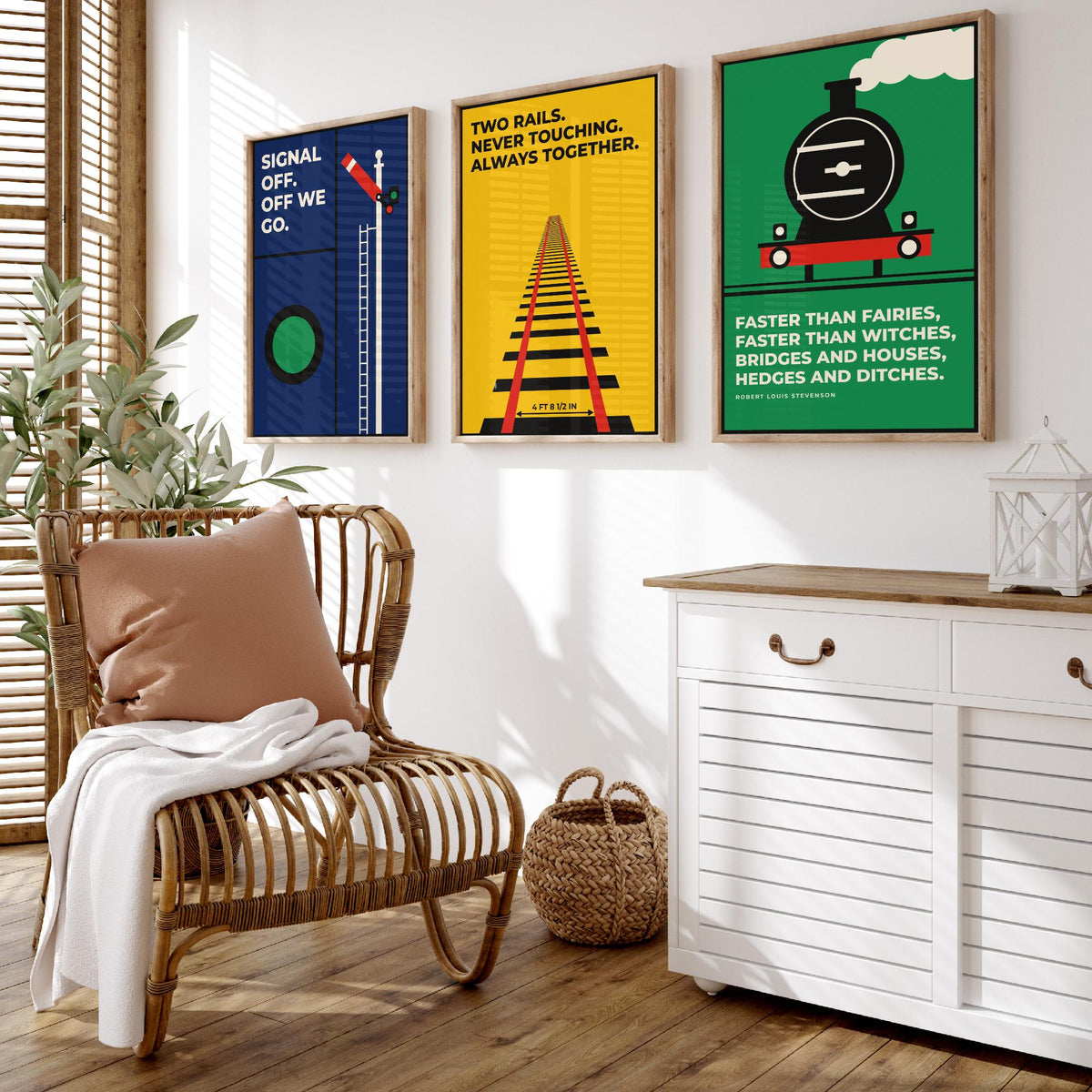 Railways Quotes Set of Three Art Prints - 3 Bauhaus Trains Posters - Minimalist Travel Wall Art Illustration V1