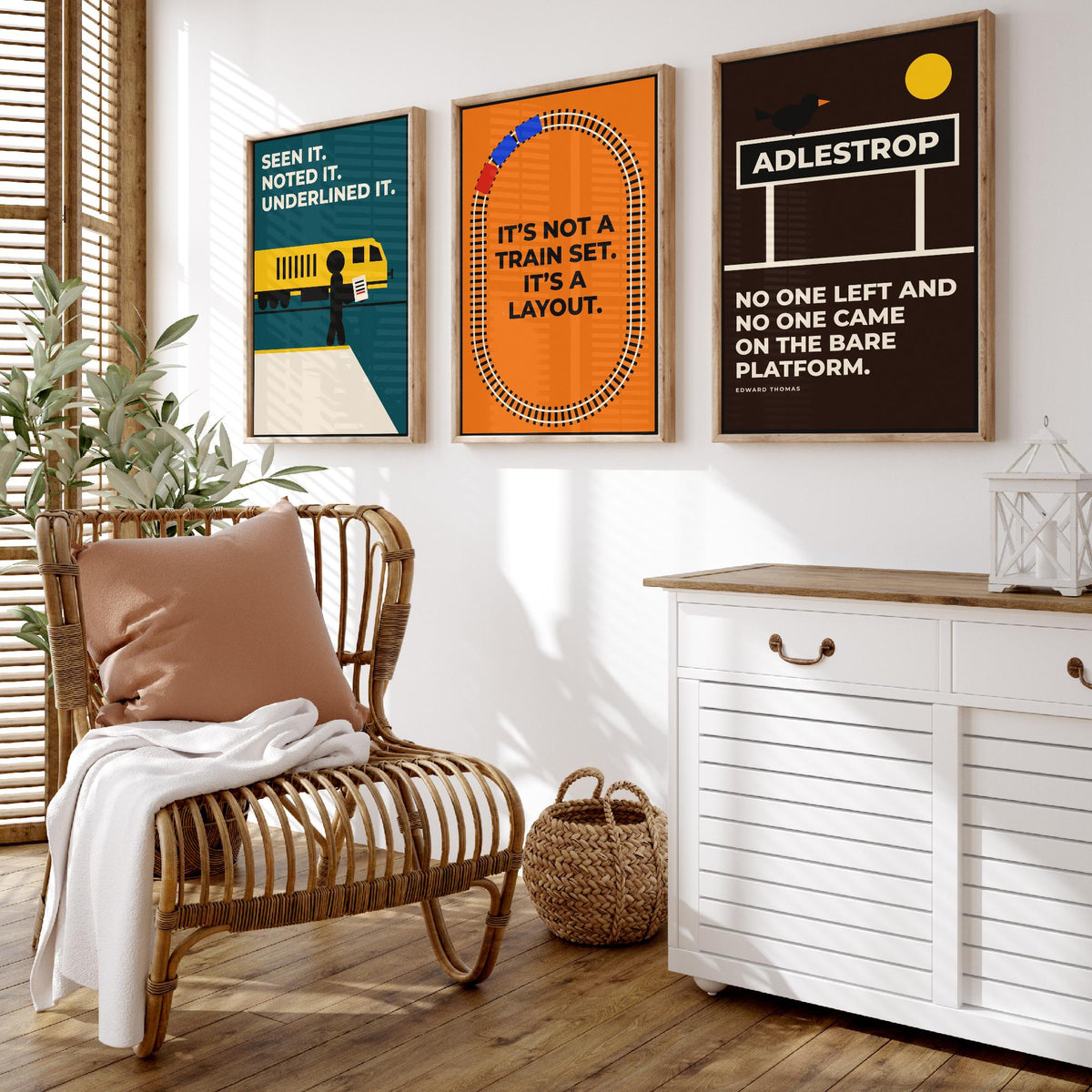 Railways Quotes Set of Three Art Prints - 3 Retro Bauhaus Trains Posters - Minimalist Travel Wall Art Illustration V2