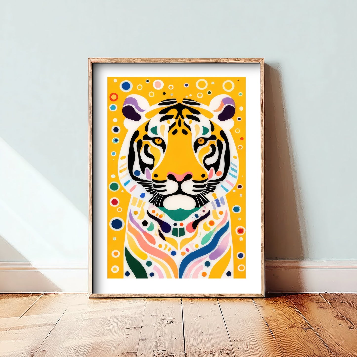 Rainbow Tiger Art Print - Colourful Big Cat Poster - Bold Folk Art Illustration - Tiger Lover Wall Art 1/3