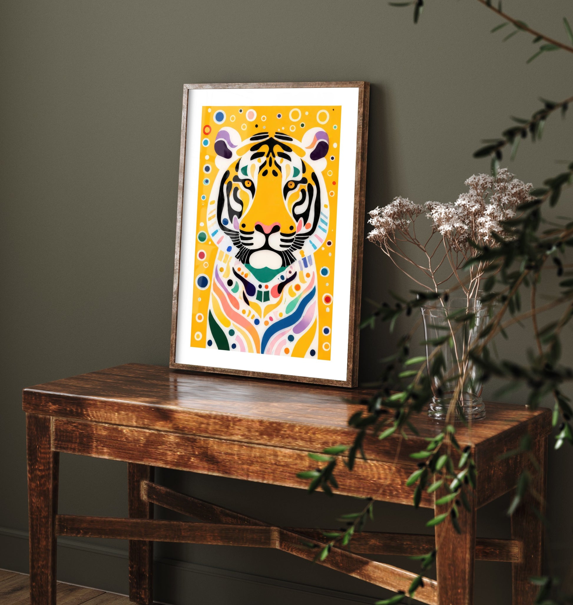 Rainbow Tiger Art Print - Colourful Big Cat Poster - Bold Folk Art Illustration - Tiger Lover Wall Art 1/3