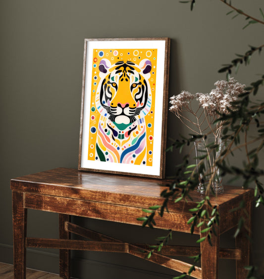 Rainbow Tiger Art Print - Colourful Big Cat Poster - Bold Folk Art Illustration - Tiger Lover Wall Art 1/3