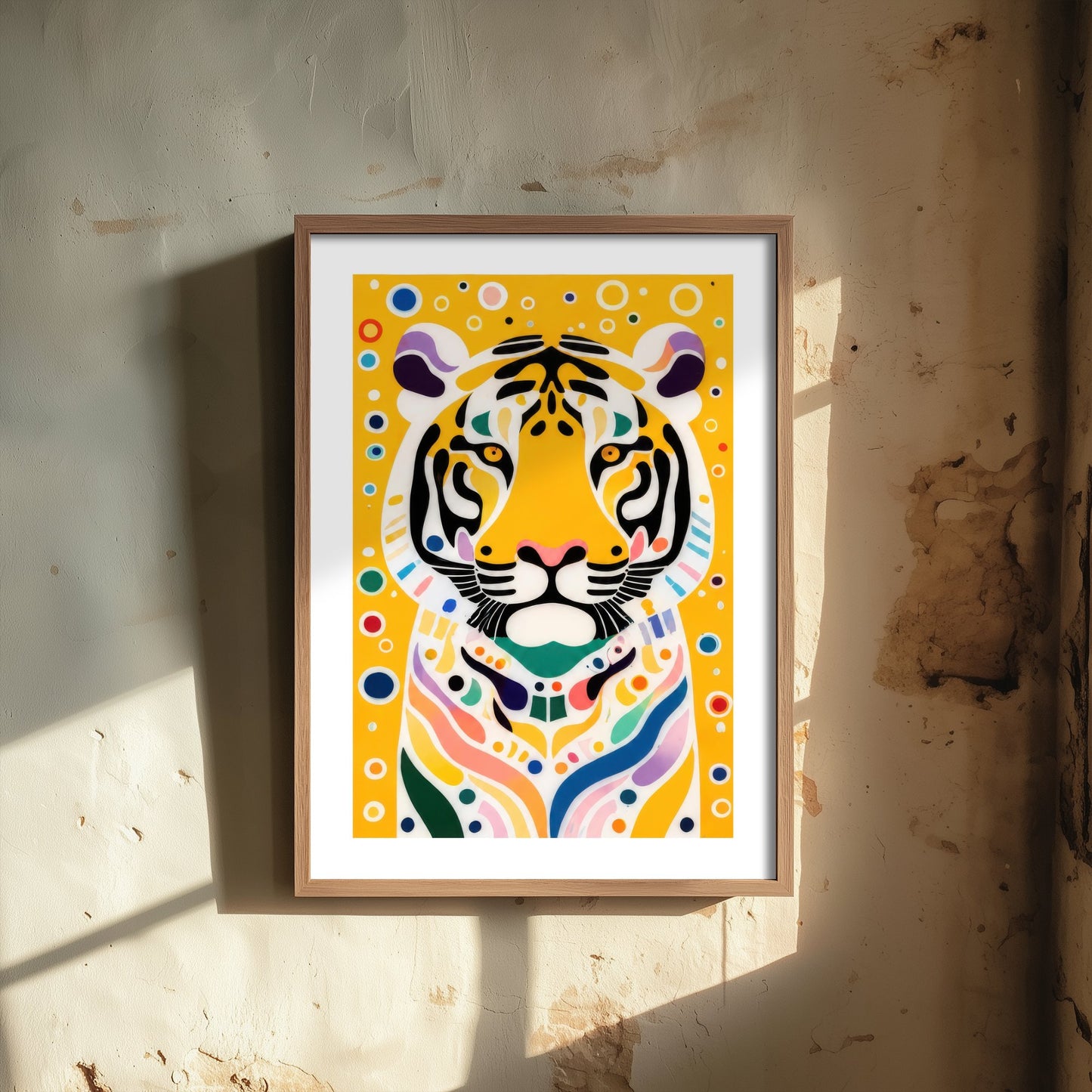 Rainbow Tiger Art Print - Colourful Big Cat Poster - Bold Folk Art Illustration - Tiger Lover Wall Art 1/3