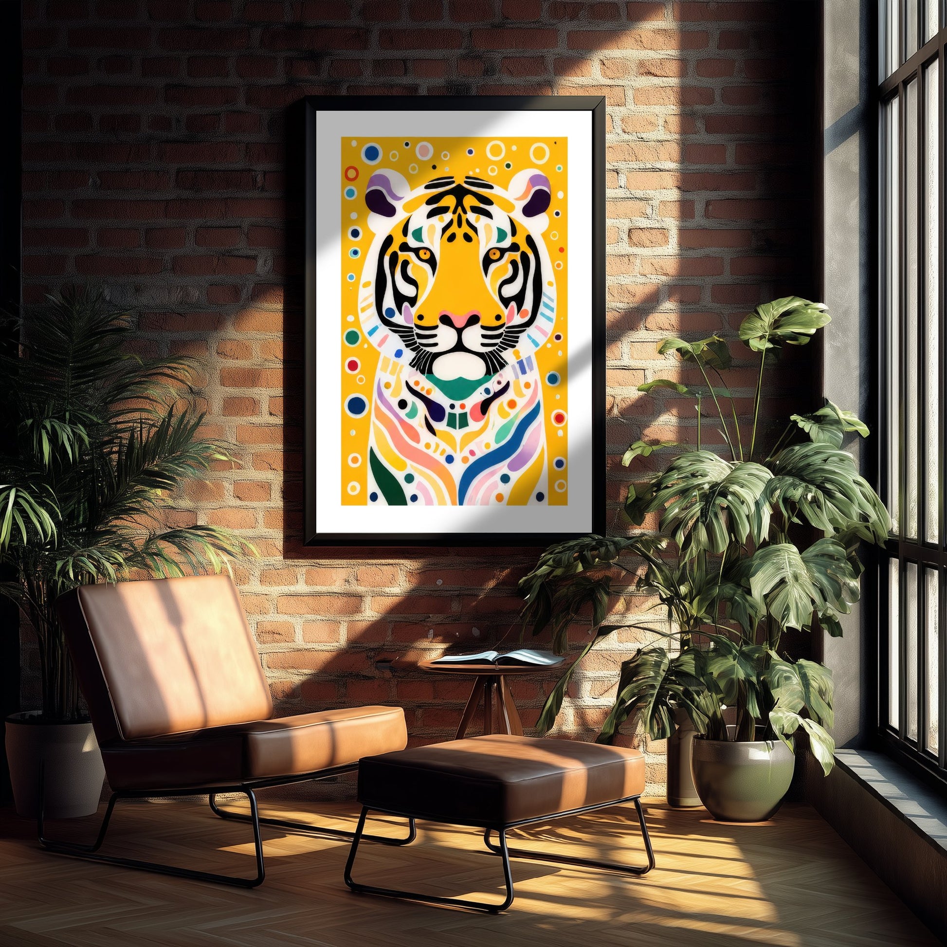 Rainbow Tiger Art Print - Colourful Big Cat Poster - Bold Folk Art Illustration - Tiger Lover Wall Art 1/3