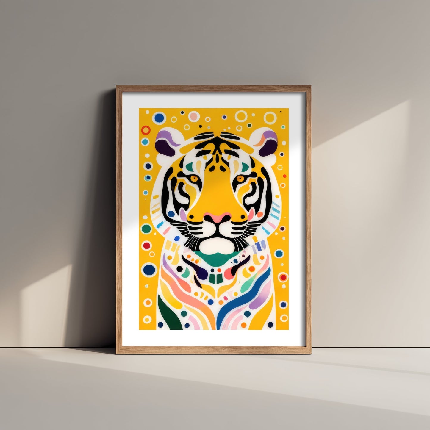 Rainbow Tiger Art Print - Colourful Big Cat Poster - Bold Folk Art Illustration - Tiger Lover Wall Art 1/3