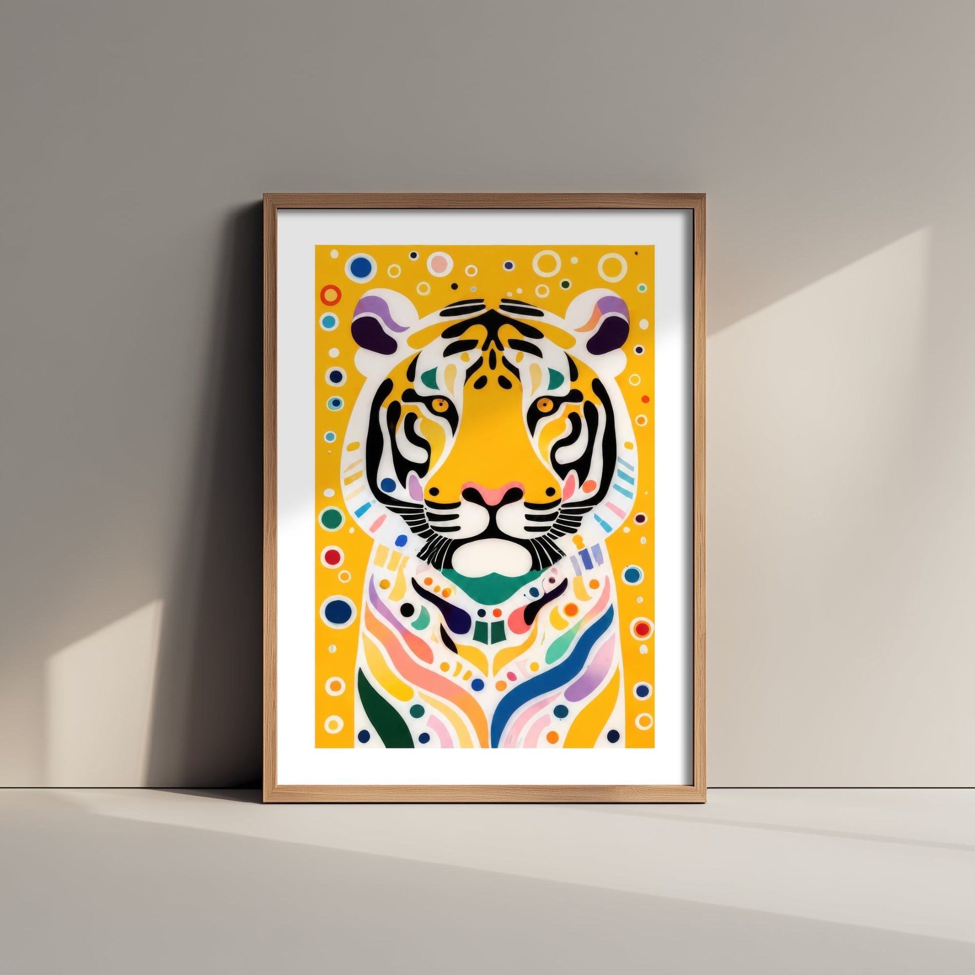 Rainbow Tiger Art Print - Colourful Big Cat Poster - Bold Folk Art Illustration - Tiger Lover Wall Art 1/3