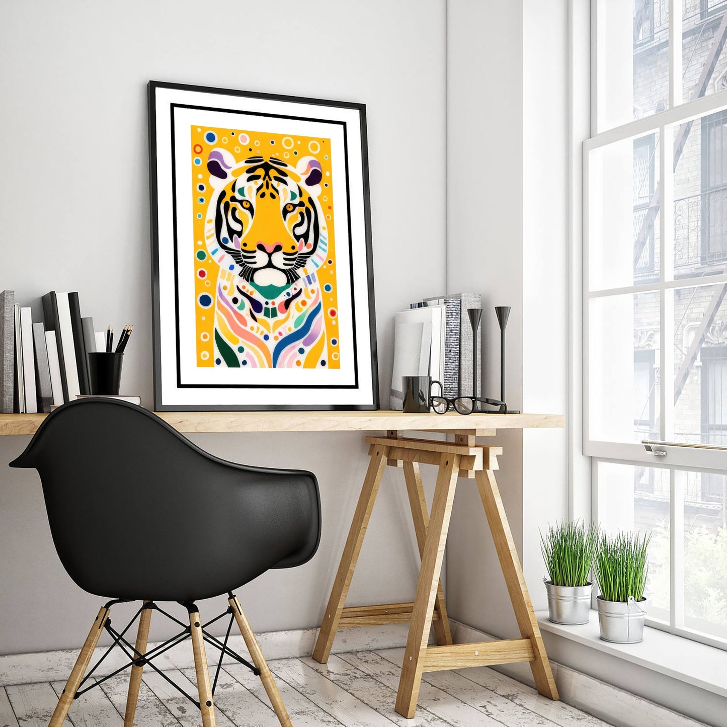 Rainbow Tiger Art Print - Colourful Big Cat Poster - Bold Folk Art Illustration - Tiger Lover Wall Art 1/3