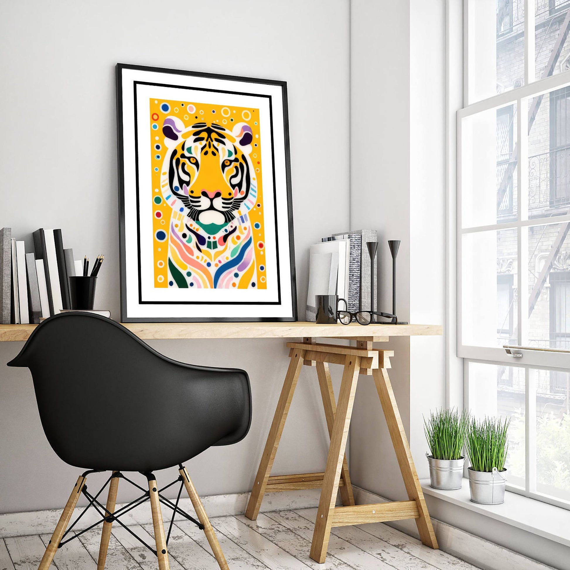 Rainbow Tiger Art Print - Colourful Big Cat Poster - Bold Folk Art Illustration - Tiger Lover Wall Art 1/3