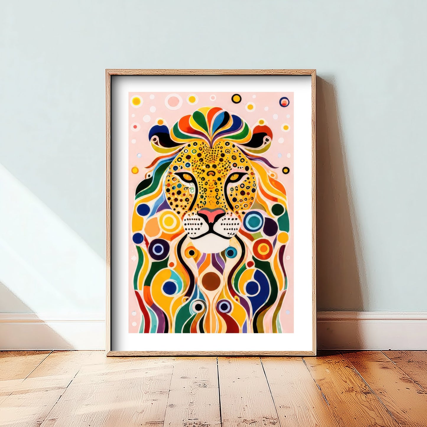 Rainbow Lion Art Print - Colourful Big Cat Poster - Bold Folk Art Illustration - Lion Lover Wall Art 3/3