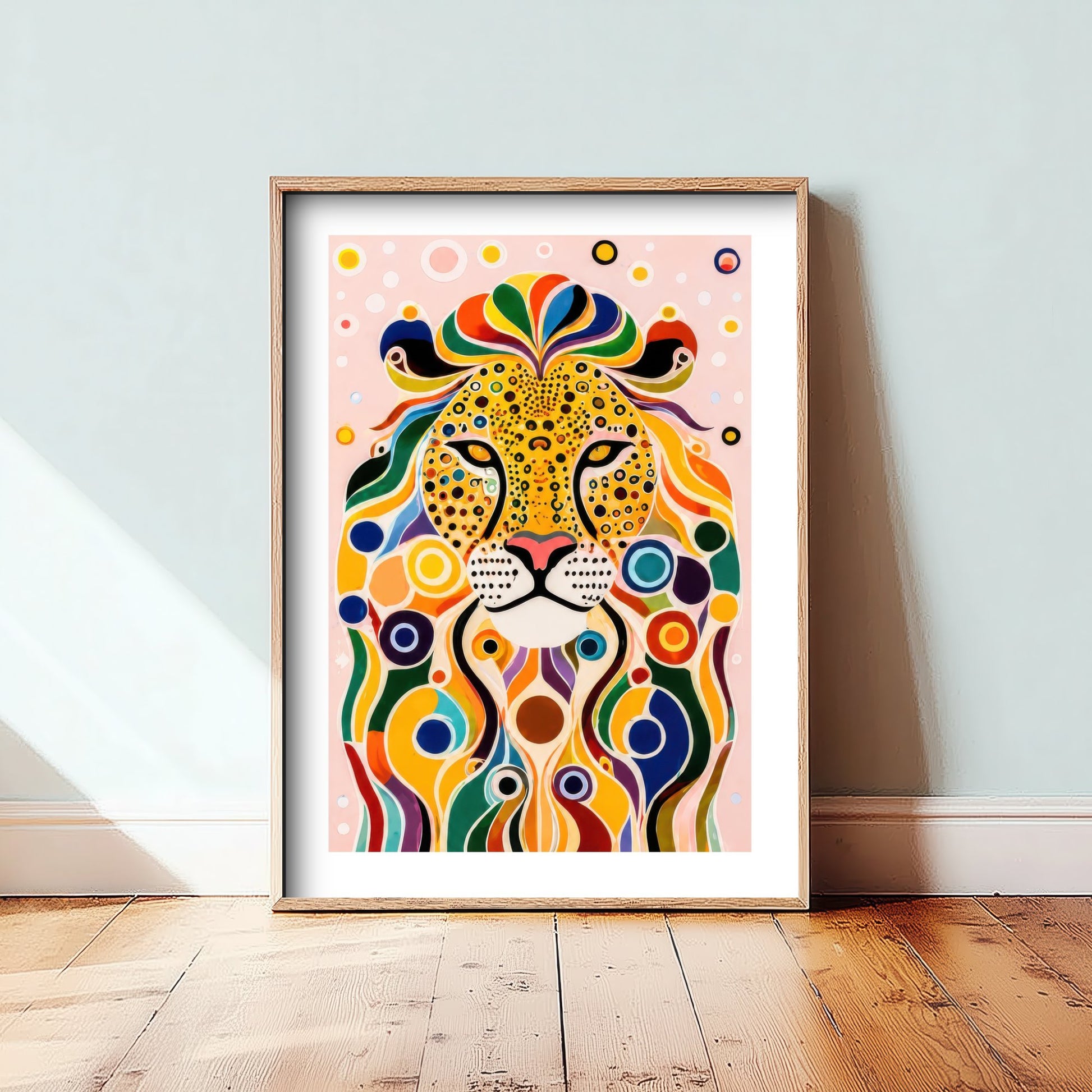 Rainbow Lion Art Print - Colourful Big Cat Poster - Bold Folk Art Illustration - Lion Lover Wall Art 3/3