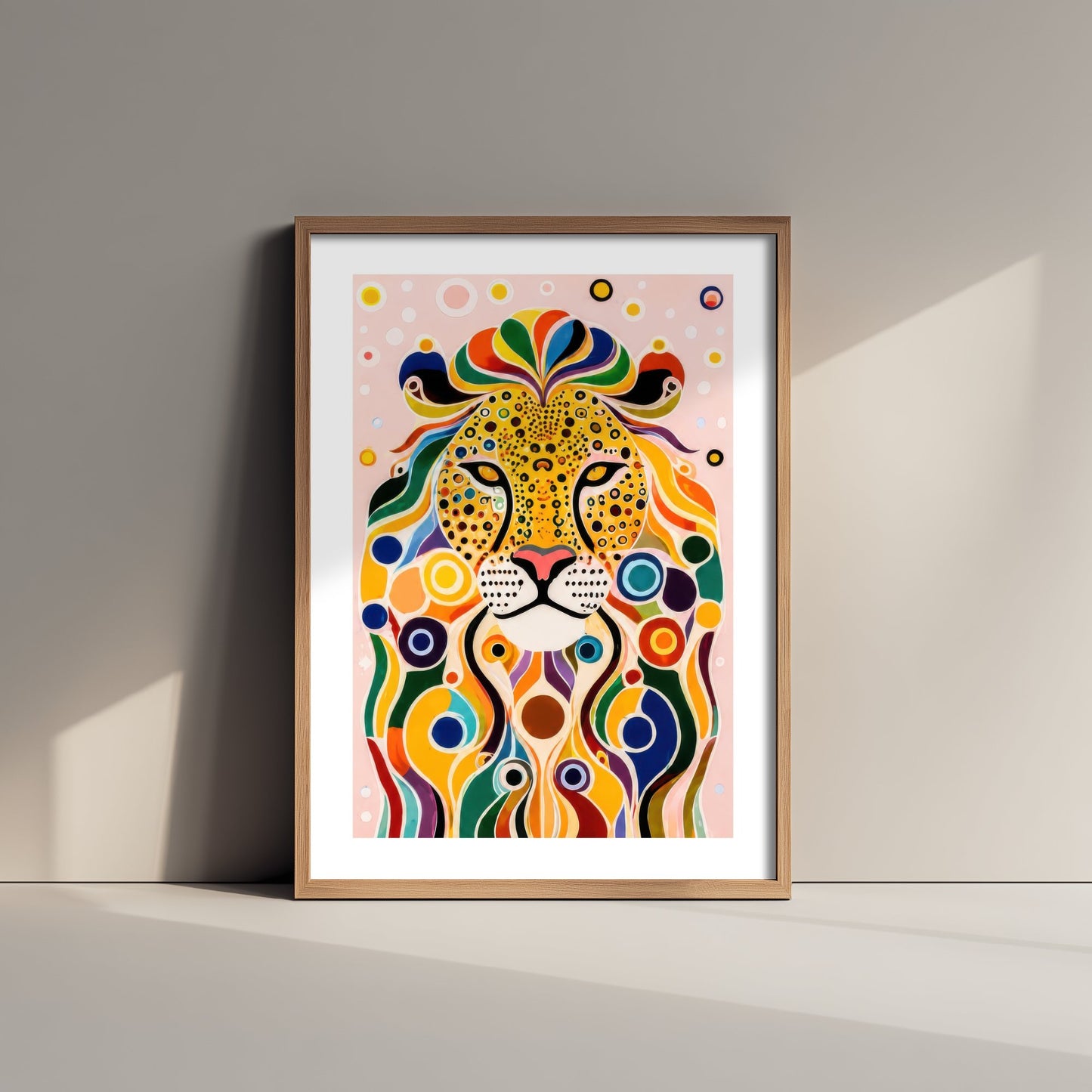 Rainbow Lion Art Print - Colourful Big Cat Poster - Bold Folk Art Illustration - Lion Lover Wall Art 3/3