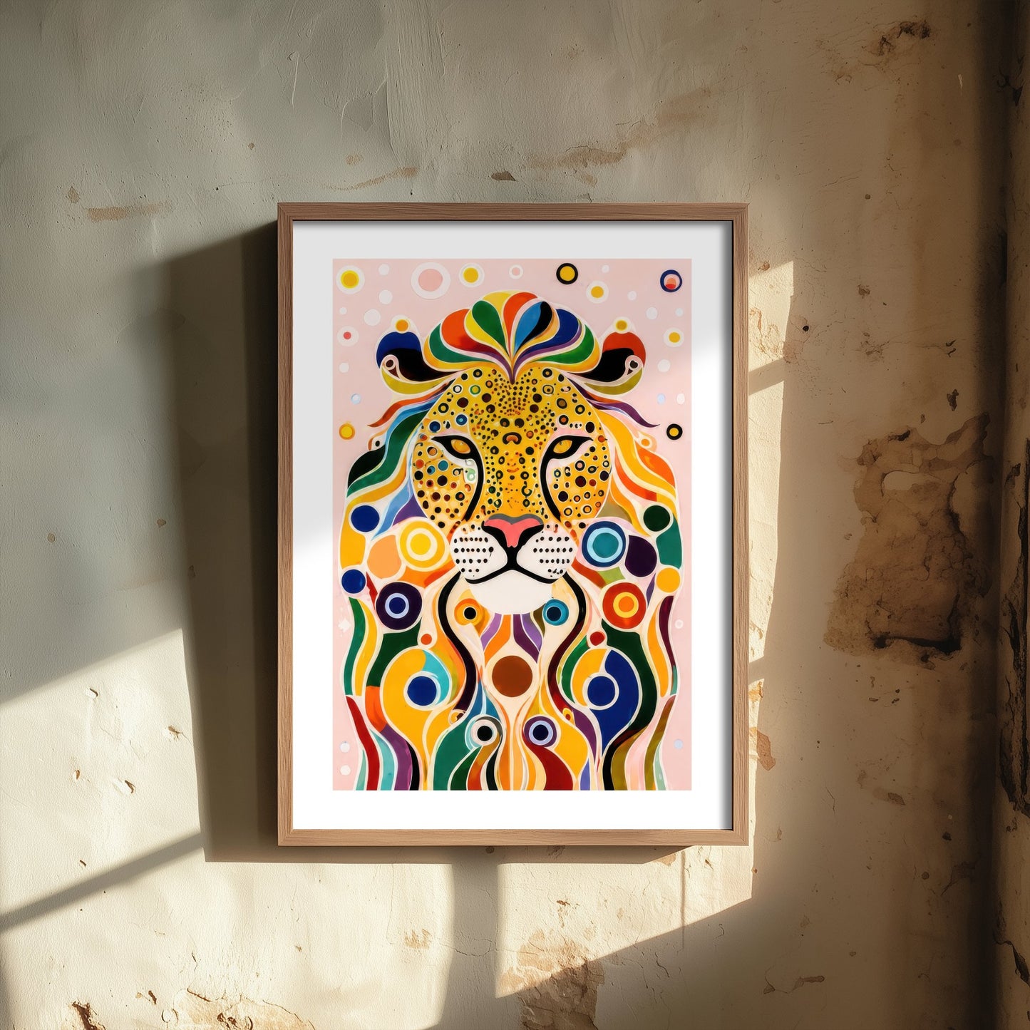 Rainbow Lion Art Print - Colourful Big Cat Poster - Bold Folk Art Illustration - Lion Lover Wall Art 3/3