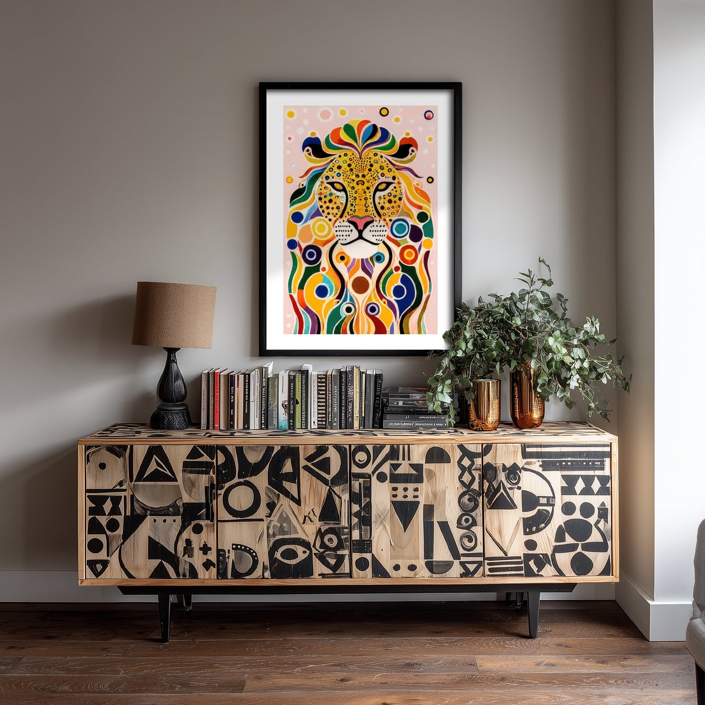 Rainbow Lion Art Print - Colourful Big Cat Poster - Bold Folk Art Illustration - Lion Lover Wall Art 3/3
