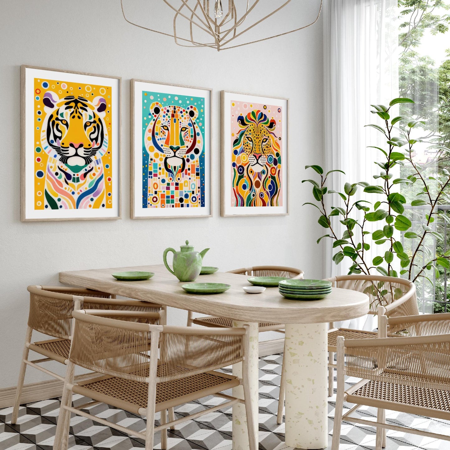 Rainbow Big Cats Set of Three Art Prints - Lion, Cheetah, Tiger Paintings - Colourful Wildlife Poster Wall Art Gift Decor