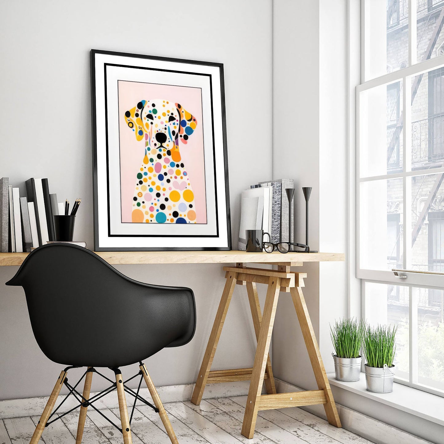 Rainbow Dalmatian Art Print - Colourful Dog Poster - Polka Dot Painting - Pink Dalmatian Portrait 2/3