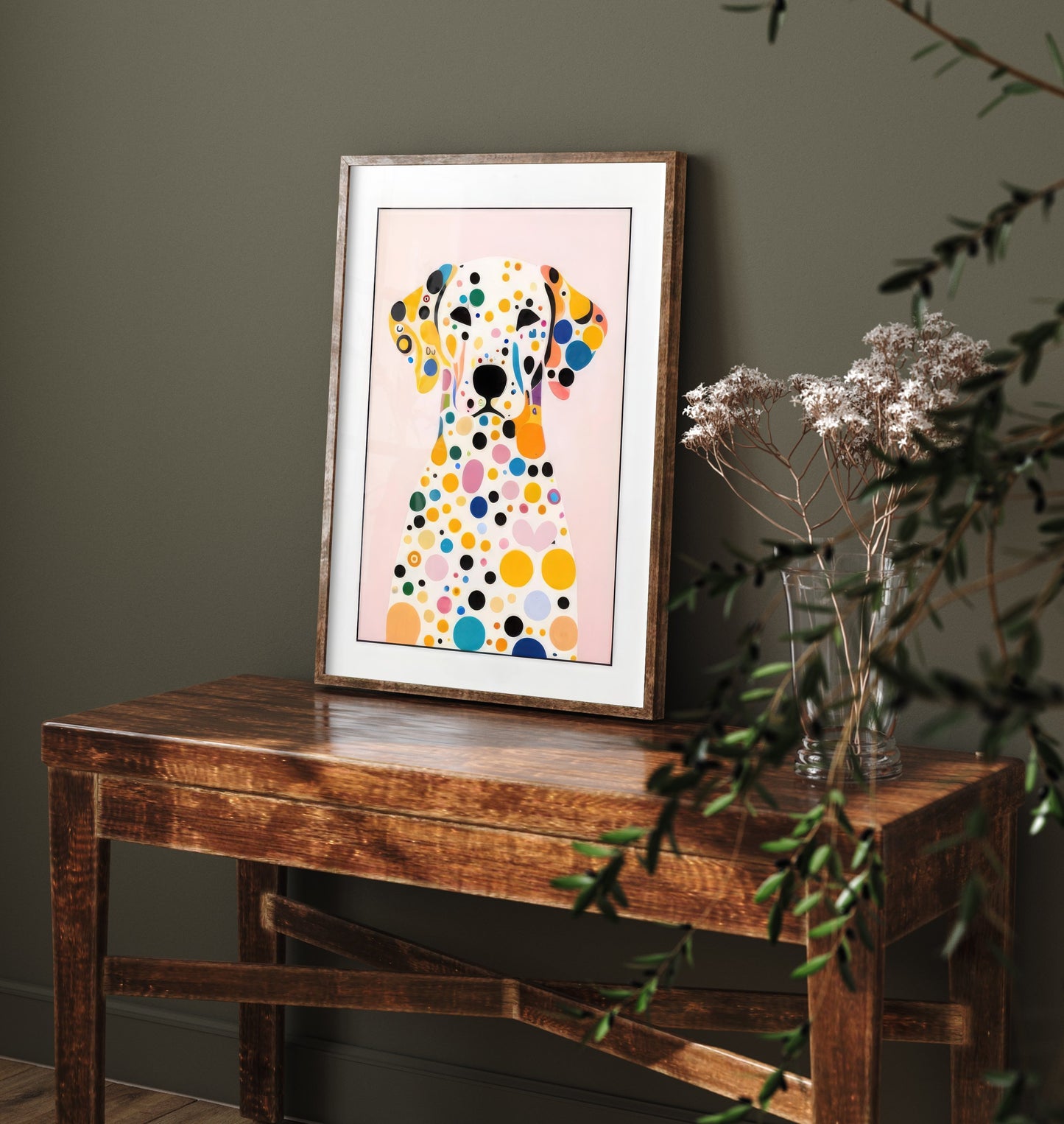 Rainbow Dalmatian Art Print - Colourful Dog Poster - Polka Dot Painting - Pink Dalmatian Portrait 2/3