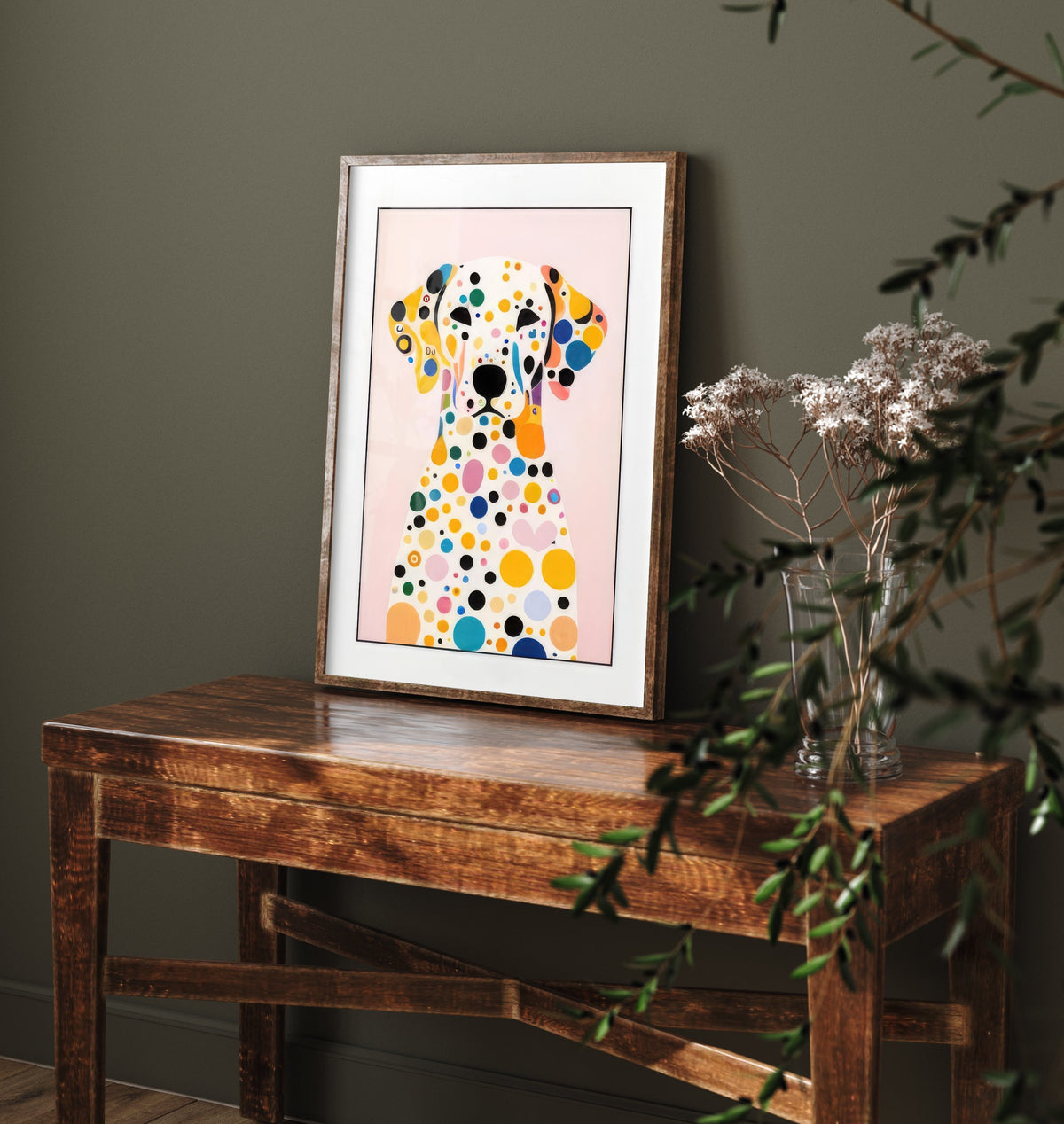 Rainbow Dalmatian Art Print - Colourful Dog Poster - Polka Dot Painting - Pink Dalmatian Portrait 2/3