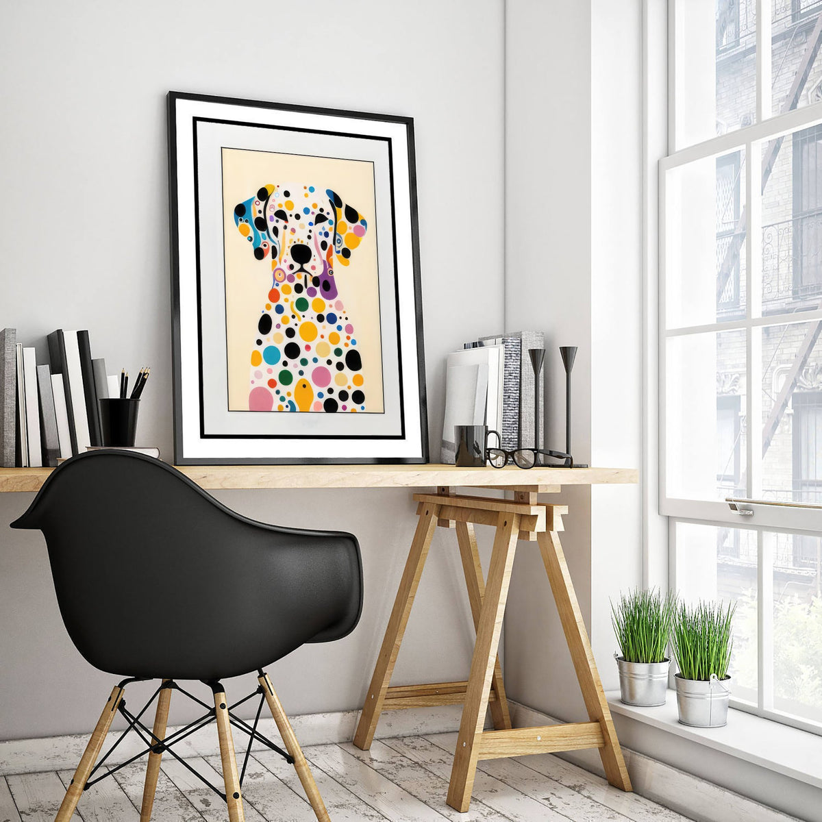 Rainbow Dalmatian Art Print - Colourful Dog Poster - Polka Dot Painting - Spotty Dog Portrait 3/3