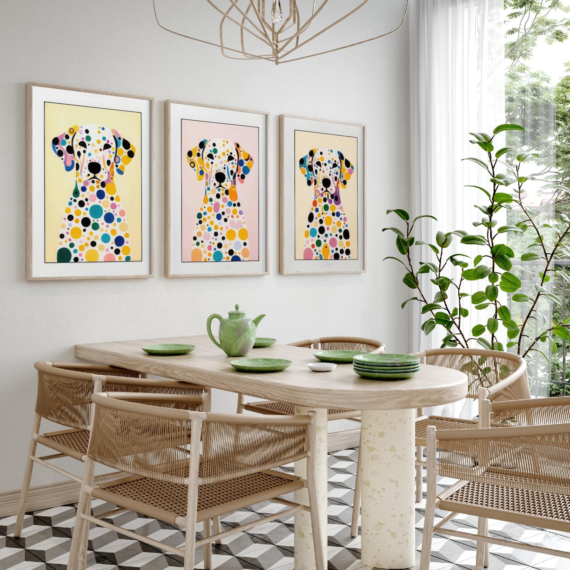 Rainbow Dalmatian Set of Three Art Prints - 3 Colourful Polka Dot Dog Posters - Pop Art Illustration Nursery Kids Gift