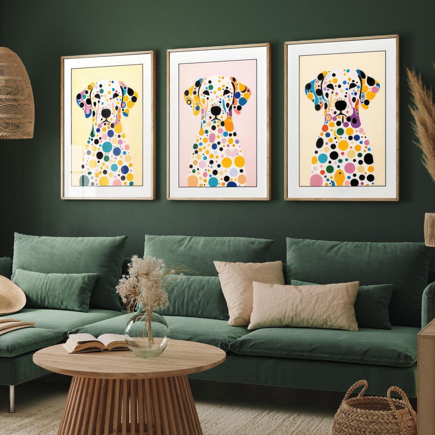 Rainbow Dalmatian Set of Three Art Prints - 3 Colourful Polka Dot Dog Posters - Pop Art Illustration Nursery Kids Gift