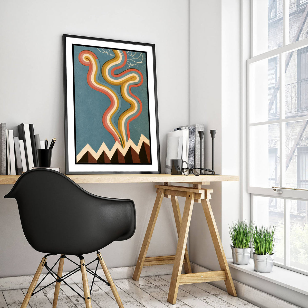 Accordion Bellows Art Print - Abstract Squeezebox Poster - Retro Rainbow Music Illustration 1/3