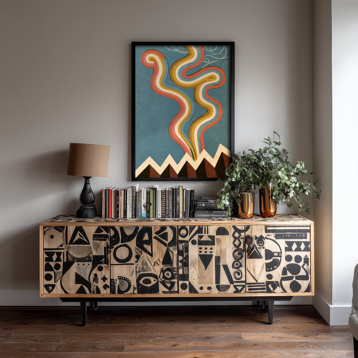 Accordion Bellows Art Print - Abstract Squeezebox Poster - Retro Rainbow Music Illustration 1/3