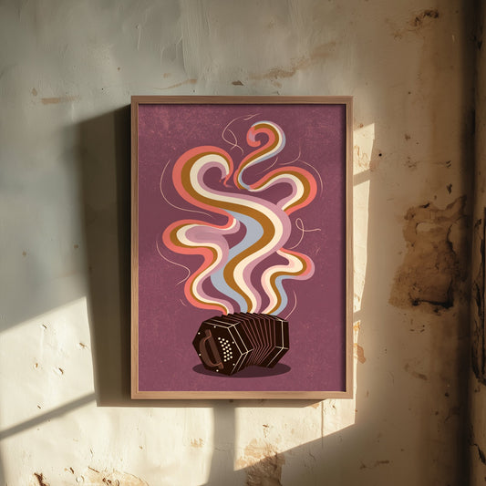 Concertina Art Print - Hexagonal Squeezebox Poster - Plum Rainbow Smoke Music Illustration 3/3