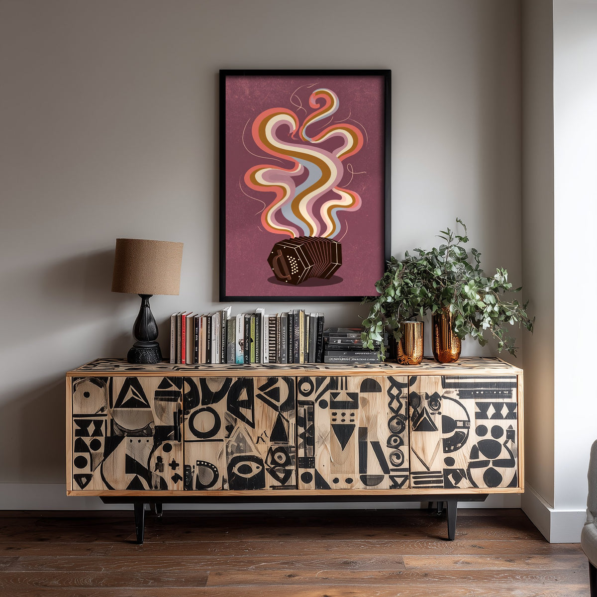 Concertina Art Print - Hexagonal Squeezebox Poster - Plum Rainbow Smoke Music Illustration 3/3