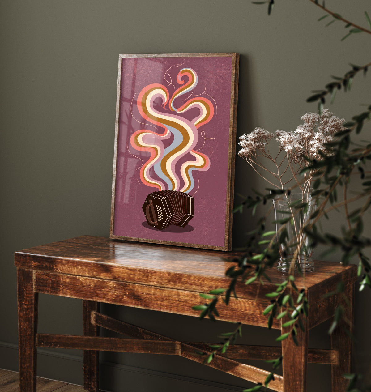 Concertina Art Print - Hexagonal Squeezebox Poster - Plum Rainbow Smoke Music Illustration 3/3