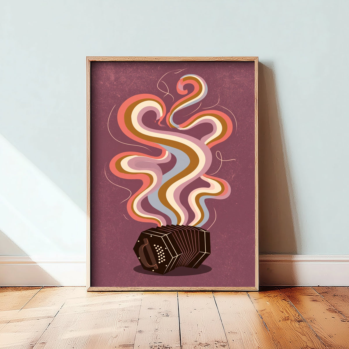 Concertina Art Print - Hexagonal Squeezebox Poster - Plum Rainbow Smoke Music Illustration 3/3