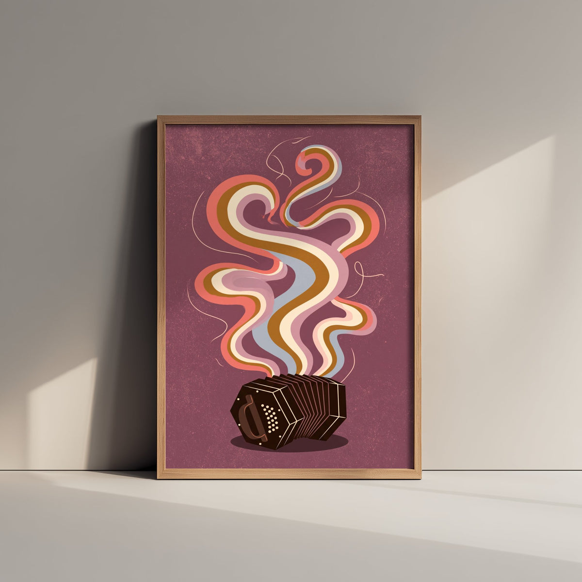 Concertina Art Print - Hexagonal Squeezebox Poster - Plum Rainbow Smoke Music Illustration 3/3