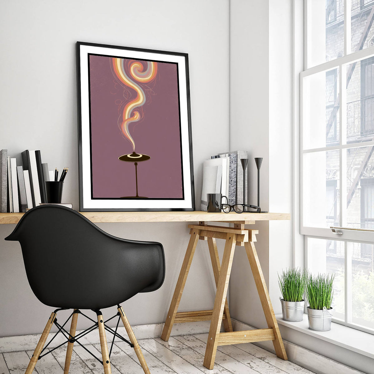 Cymbal Art Print - Mauve Minimal Drum Kit Poster - Rainbow Spiral Illustration 3/3