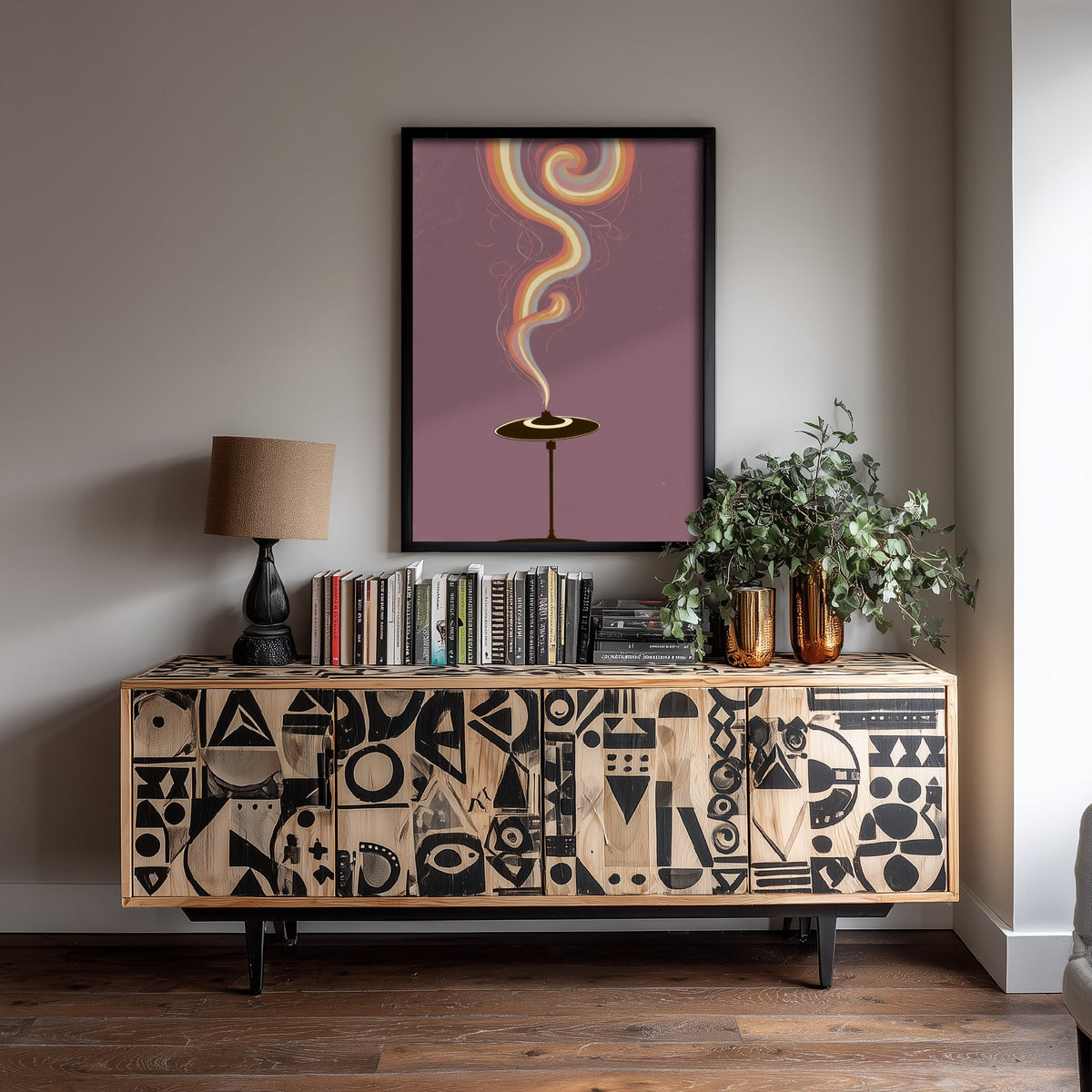 Cymbal Art Print - Mauve Minimal Drum Kit Poster - Rainbow Spiral Illustration 3/3