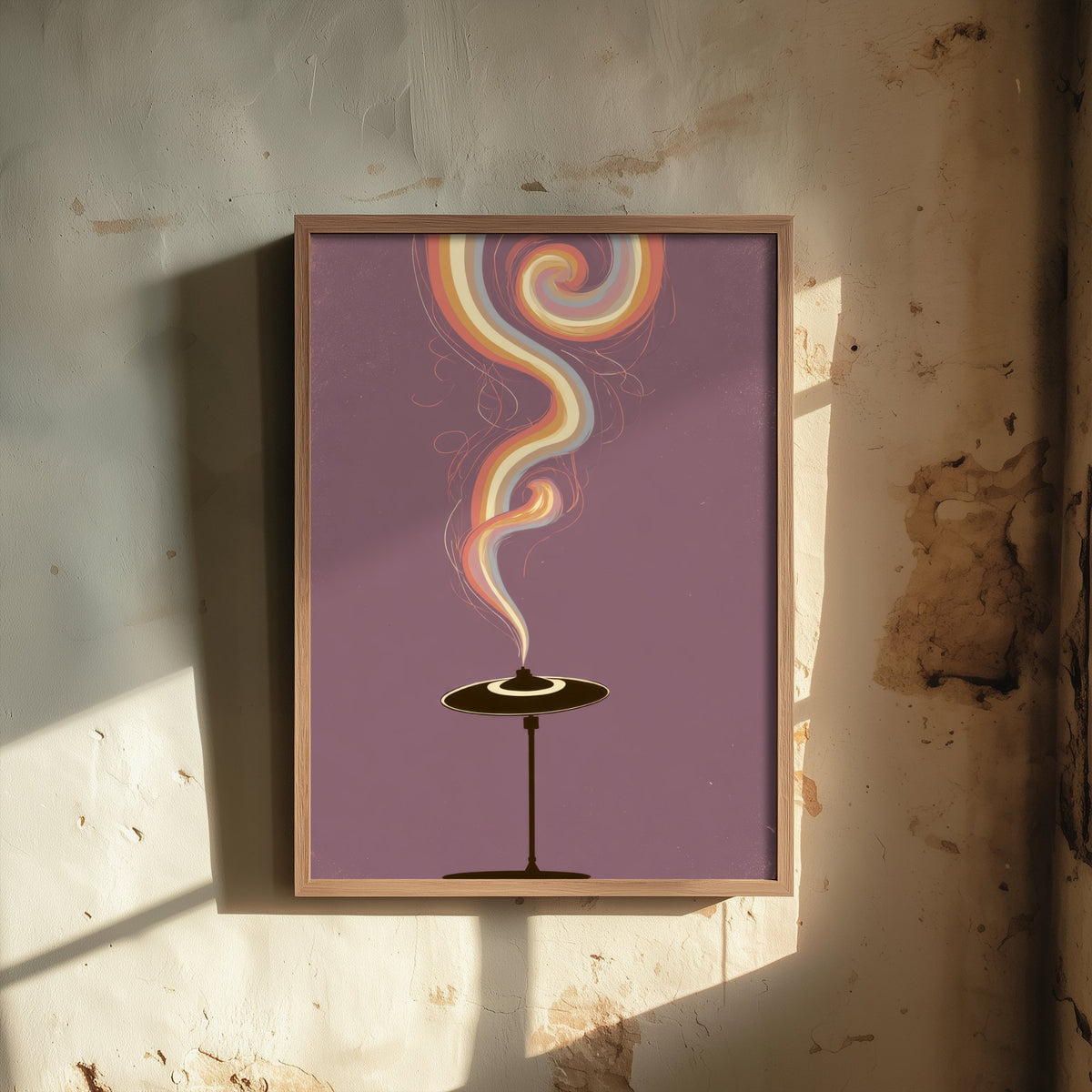 Cymbal Art Print - Mauve Minimal Drum Kit Poster - Rainbow Spiral Illustration 3/3