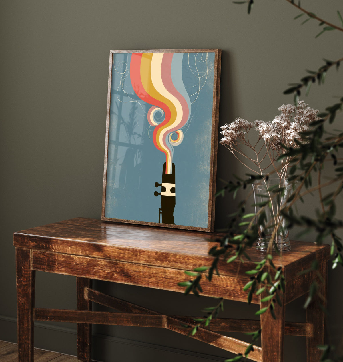 Saxophone Mouthpiece Art Print - Reed and Ligature Poster - Retro Jazz Rainbow Illustration 1/3